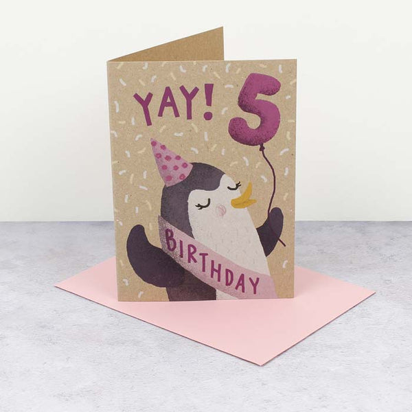 x5th Birthday Penguin Card