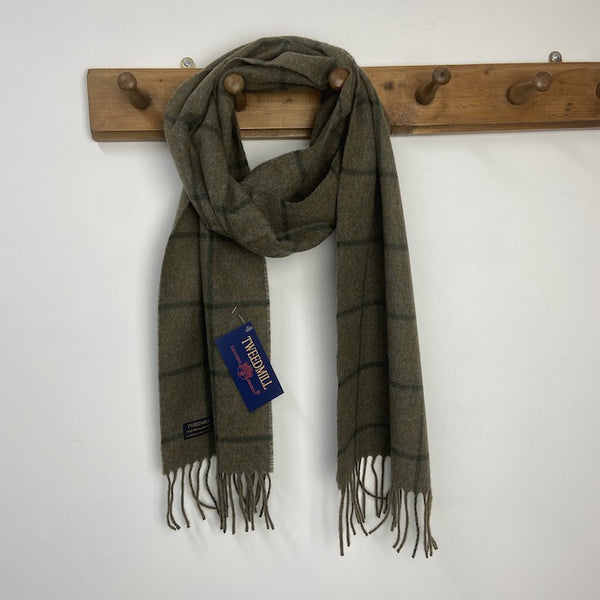 Lambswool Scarf with Rolled Fringe - Check Hoy (green)