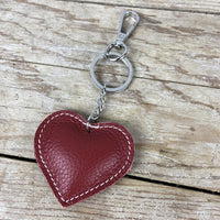 Leather Heart Keyring Plain - Red