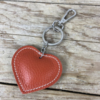 Leather Heart Keyring Plain - Orange