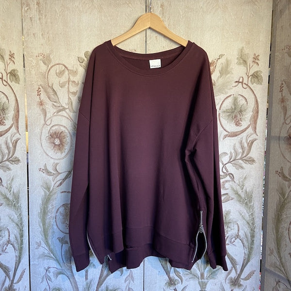 Zip Detail Sweatshirt - Burgundy - One Size