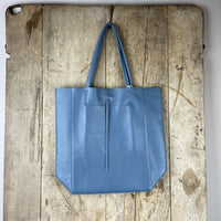 Leather Shopper - Dusty Blue