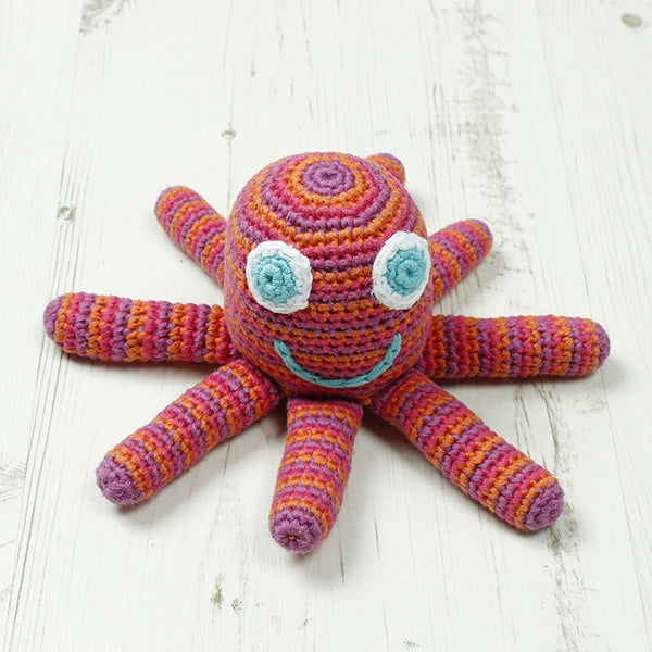 Crochet Octopus Rattle - Pink Stripe